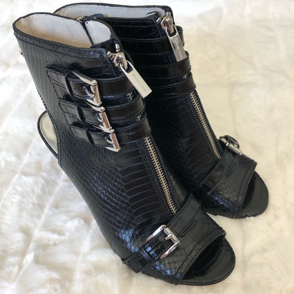 Michael Kors Black Snakeskin Open Toe Booties. NEW - Picture 3 of 7